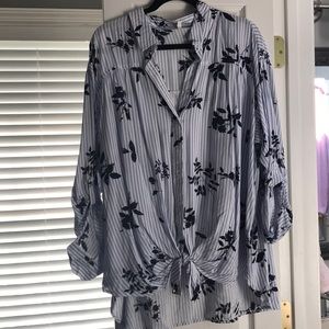 Maurice tie front blue and white striped shirt